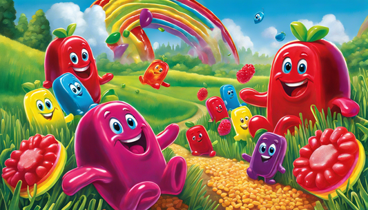 Lively and colorful image containing candies with happy faces.